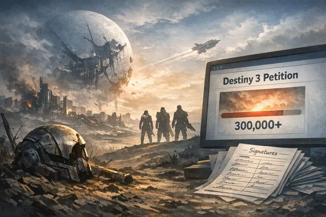 An abstract, somber artistic rendering of a Guardian helmet dissolving into dark particles, symbolizing the end of the Destiny franchise's live-service era.