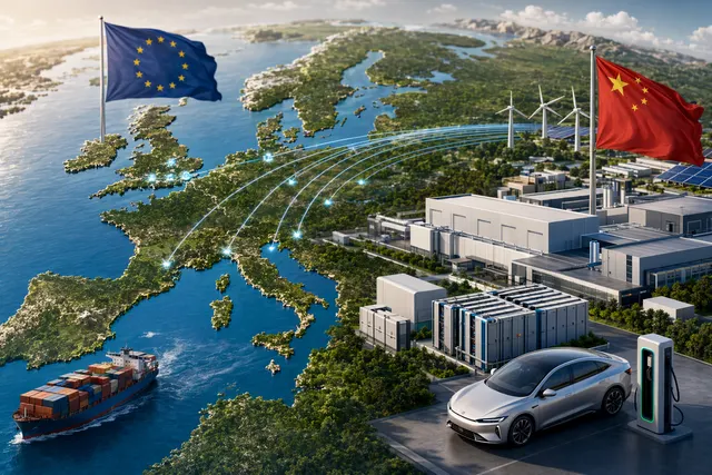 Illustration of Chinese electric‑vehicle and battery investment expanding into Europe