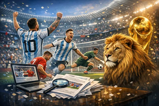 Lionel Messi celebrating a goal with Argentina teammates in a stadium.