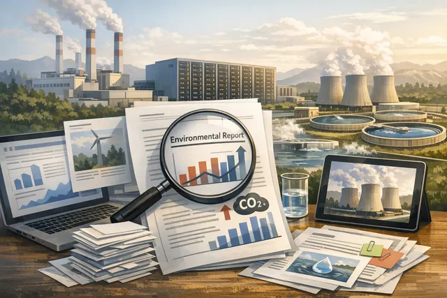 AI-generated illustration showing Google data center servers with visual indicators of rising energy use, water consumption, and carbon emissions.