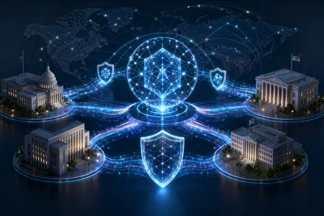 Concept illustration of AI analyzing cybersecurity vulnerabilities across global computer networks