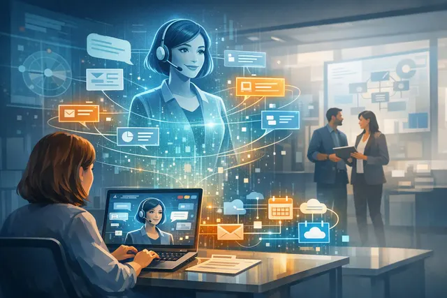 Abstract illustration representing Cisco MyAgent coordinating enterprise AI workflows across connected business applications