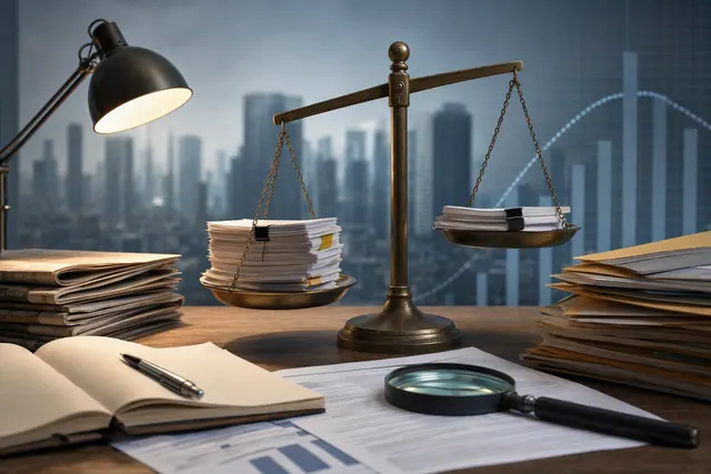 Editorial illustration representing financial reporting and the AI industry