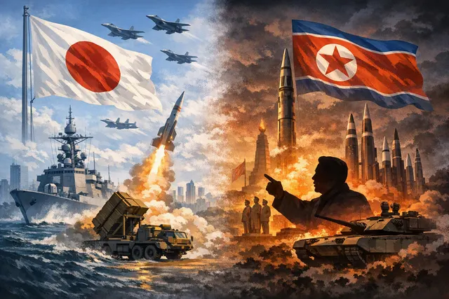 How did North Korea respond to Japan’s planned record high fiscal 2027 defense budget, what specific accusations and threats did Pyongyang m