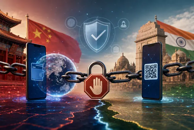 Illustration of India’s UPI and Alipay+ cross-border payments proposal under security and data scrutiny