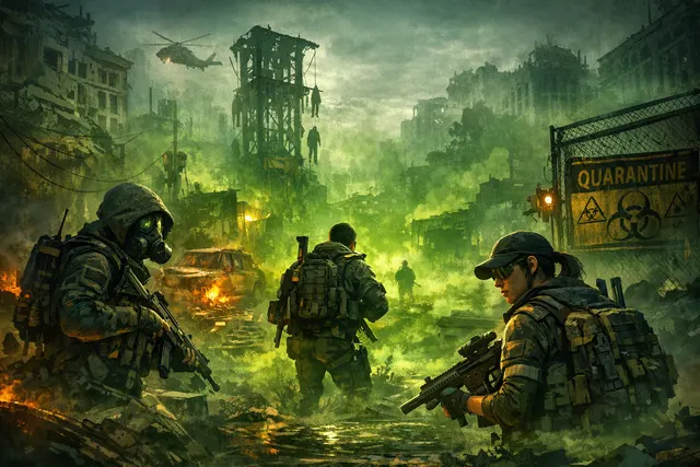 The Division 2 Year 8 Season 2 Into the Dark key art featuring an agent in a hazmat suit against a toxic green backdrop