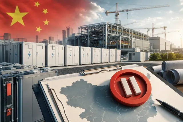 Illustration of battery energy-storage manufacturing and grid-scale battery cells in China