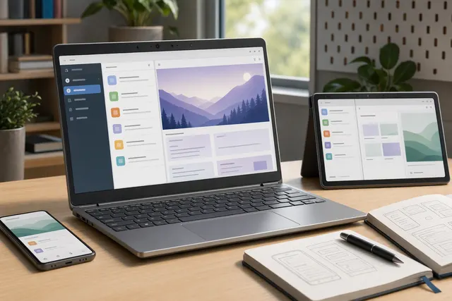 Illustration of an Android app adapting to a laptop-sized screen