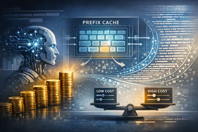 Abstract illustration of AI model pricing and reusable prompt caching for coding agents