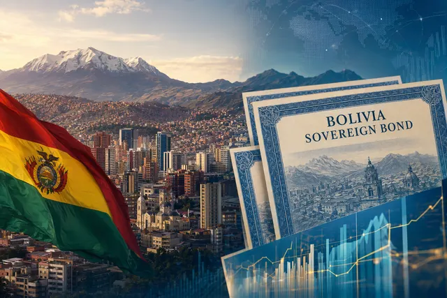 Editorial illustration of Bolivia’s $1 billion bond sale and investor confidence in Rodrigo Paz’s reforms
