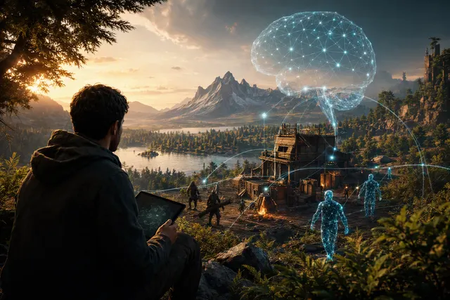 Illustration of AI agents operating in a nested virtual simulation world