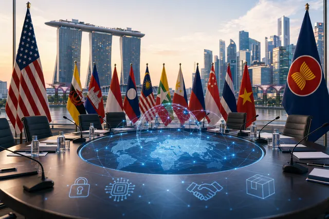 Illustration representing U.S.–ASEAN artificial intelligence cooperation and technology partnership