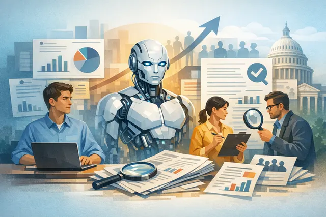 A conceptual image depicting a human hand and a robotic hand building a career ladder together, symbolizing AI augmenting rather than replacing the junior workforce.