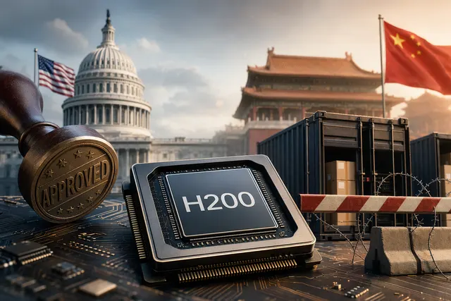 Illustration of Nvidia H200 AI chips amid US‑China technology trade tensions