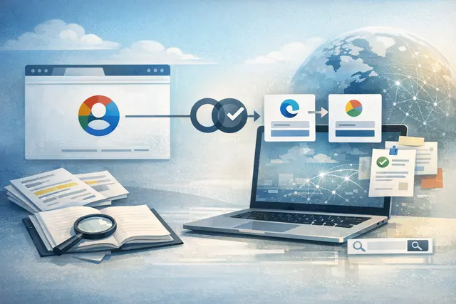 Microsoft Edge browser interface showing Google account sign-in option on the profile menu