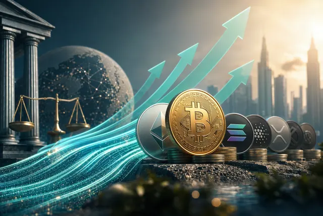 Illustration of capital flowing into Bitcoin and other digital asset investment products