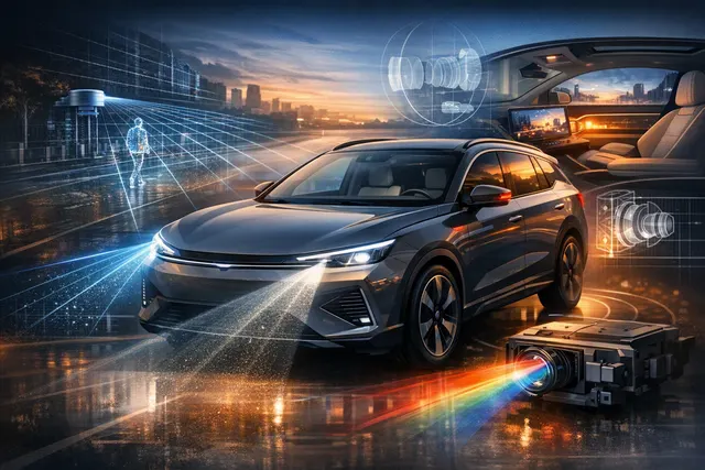 奕境X9搭载华为乾崑车载光三件套的概念展示:百万像素投影大灯、车载激光投影和增强现实抬头显示