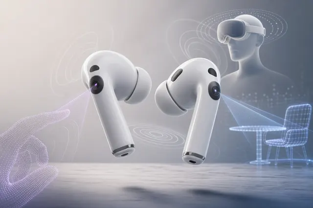 AI-generated illustration of rumored Apple AirPods with infrared sensor modules