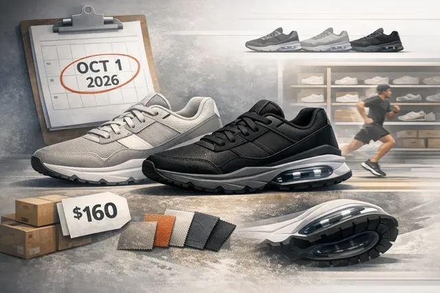 Conceptual editorial illustration of the Nike Air Max Metro with a layered technical runner upper and nearly full-length visible Air sole