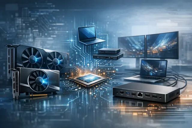 Illustration representing fwupd 2.1.4 firmware updates for Intel Arc Pro GPUs, Lenovo docks, and major OEM LVFS sponsorship in May 2026