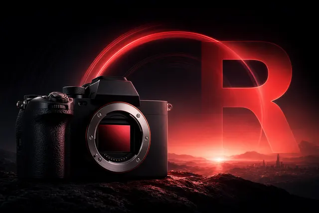 AI-generated Sony Alpha-style mirrorless camera illustration with red Next R lettering