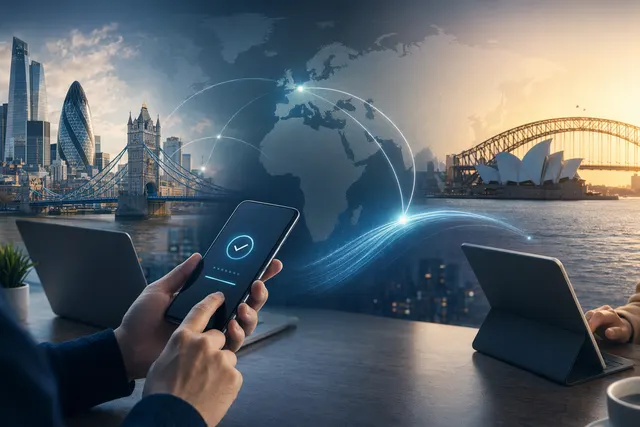 Illustration of digital pay‑by‑bank payments moving directly between bank accounts