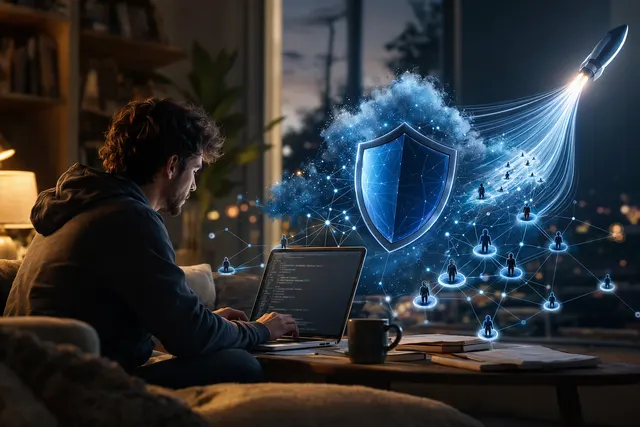 Editorial illustration representing NanoClaw secure AI agents running inside isolated containers