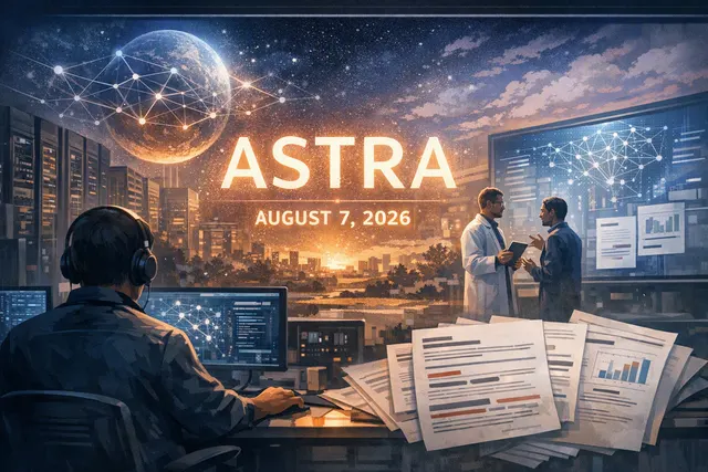 Abstract editorial illustration of OpenAI’s unreleased Astra AI model, combining a glowing neural network with cybersecurity code and autonomous computer-agent interfaces