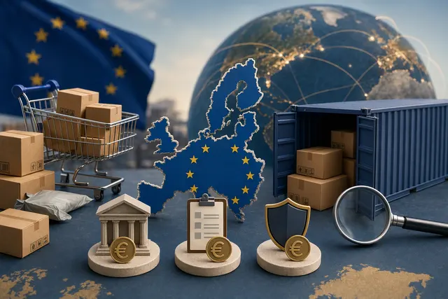 Illustration of an online shopping parcel and EU import charges