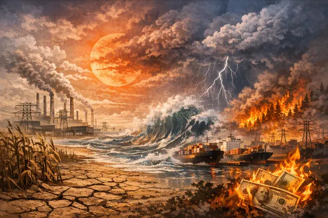 Illustration of El Niño weather disrupting tropical agriculture, energy infrastructure and commodity markets