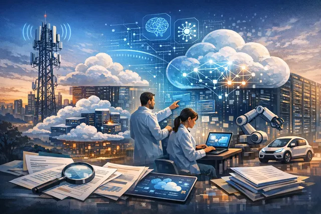 Abstract digital rendering of a unified telecom data platform with interconnected nodes, representing Nokia and Databricks' cloud-agnostic AI data fabric for autonomous networks.