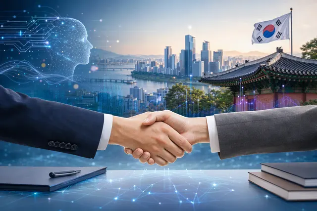 AI-generated editorial illustration accompanying the LG AI Research and NPS pension-fund AI partnership story