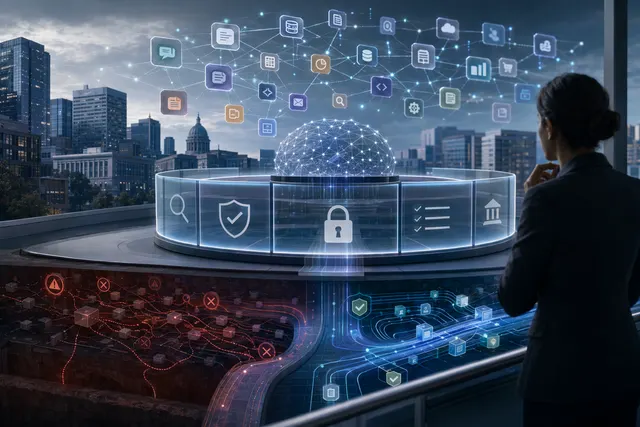 Illustration representing AI agent security and governance controls in enterprise systems
