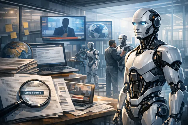 AI-generated conceptual image of a humanoid robot in a battlefield environment, representing Foundation Future Industries' Phantom robots