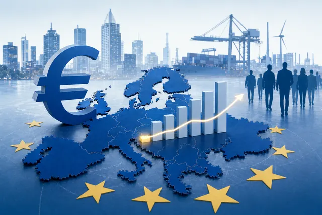 Illustration of eurozone economy with energy prices and GDP indicators amid geopolitical tensions