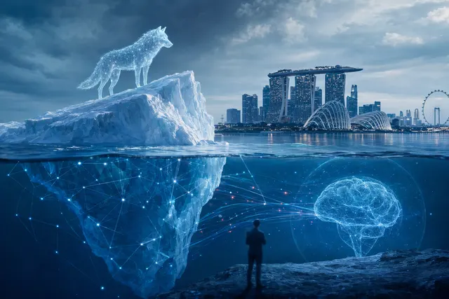 Editorial illustration about AI and cybersecurity in Singapore