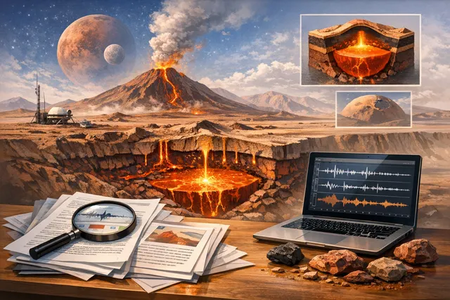 Illustration of Mars' interior structure showing a cross-section of the crust with a distinct boundary at 24 km depth