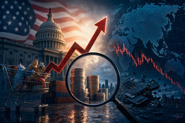 Editorial illustration representing a market sell-off after hotter-than-expected U.S. inflation data