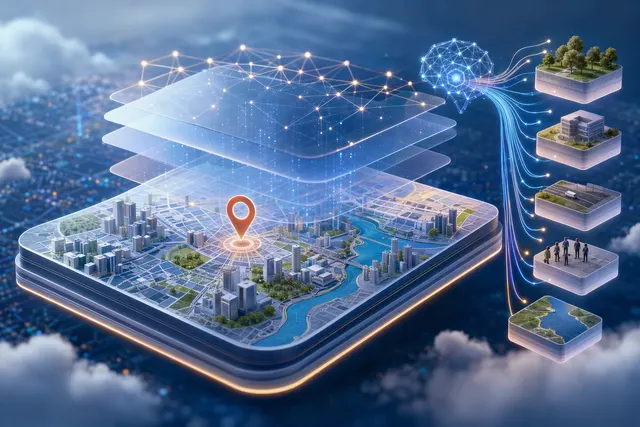 Illustration of location intelligence being combined with enterprise data for AI agents