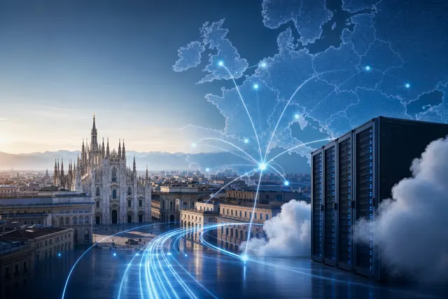 Illustration representing Vultr’s new cloud region in Milan and its role in Europe’s AI and cloud infrastructure expansion