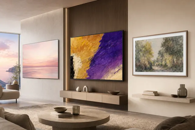 LG 2026 Art TV lineup concept showing wallpaper-thin TV, gallery-style OLED display, and framed art TV on a wall