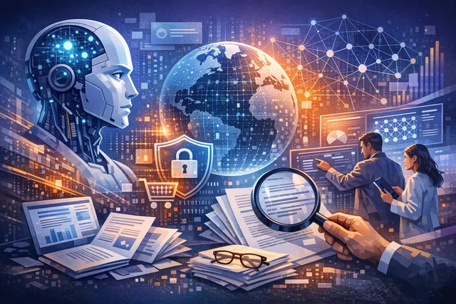 AI-generated visualization of AI-powered bot attacks surging across commerce platforms in 2025, illustrating the scale of bot traffic and API threats from Akamai's State of the Int
