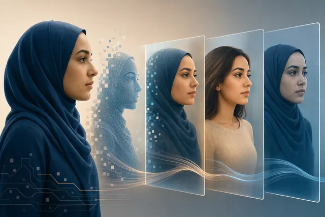 AI-generated editorial illustration about image editing and religious clothing