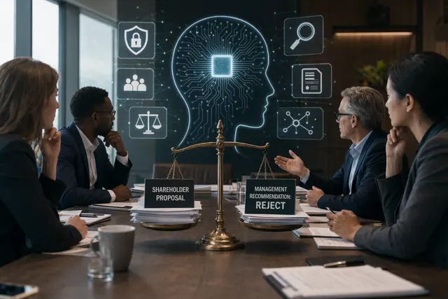 Illustration representing shareholder debate over responsible AI use at Shopify