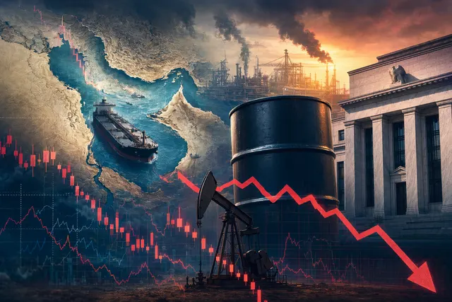 Global markets reacting to oil price spike and rising Treasury yields during geopolitical tensions in the Strait of Hormuz