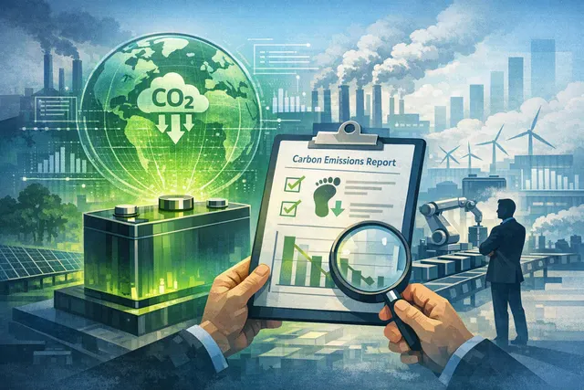 Illustration of an electric vehicle battery supply chain with low-carbon energy and emissions tracking