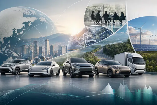 Illustration representing Toyota Motor Corporation’s global automotive business and corporate ecosystem