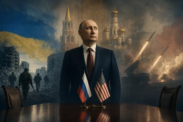 Illustration representing Russia‑Ukraine conflict and diplomacy amid drone and missile attacks