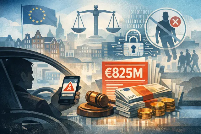 Editorial illustration of an automated system suspending an Uber driver account under GDPR scrutiny