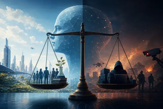 Editorial illustration representing the promise and risks of advanced AI in Anthropic’s proposed IPO